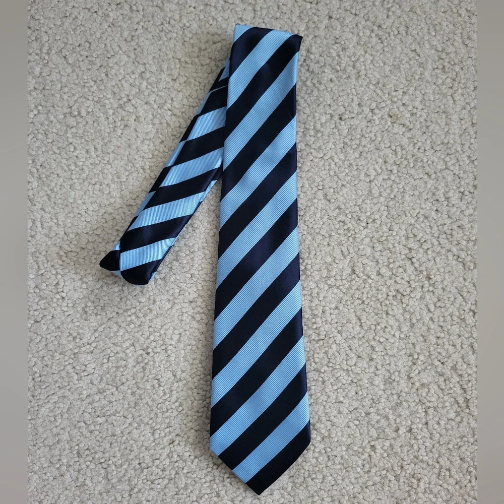 Boys Striped Navy and Light Blue Tie Size 8-14